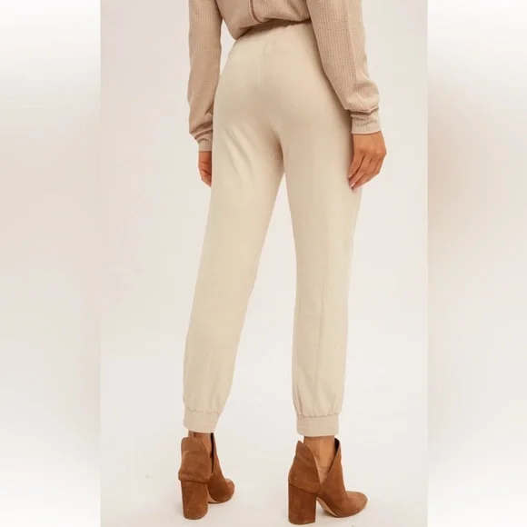 332. Soft Faux Suede Jogger Pant W/ Pockets Off White Cream NEW Item NWT S,M,L - Picture 5 of 5